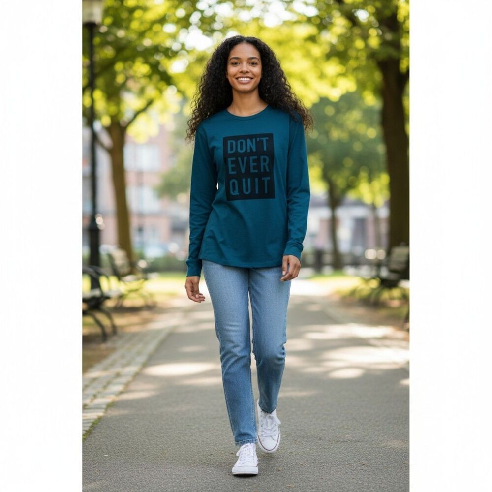 LuLaRoe Hudson Long Sleeve Tee Dont Ever Quit Green Graphic Shirt Women's Sz: S